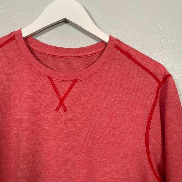 Lululemon Men L Heathered Lulu Red T.H.E. Crew Shirt Short Sleeve Athletic - Picture 4 of 8